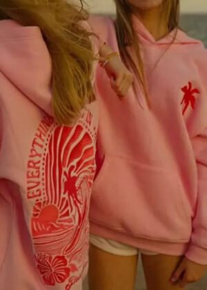 everything comes in waves pink palm puff oversized hoodie