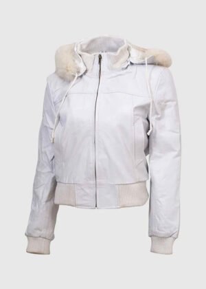 ladies fur leather white jacket
