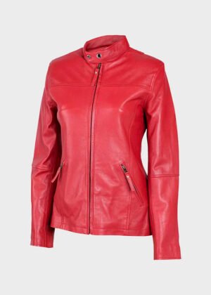 lightweight red biker jacket women
