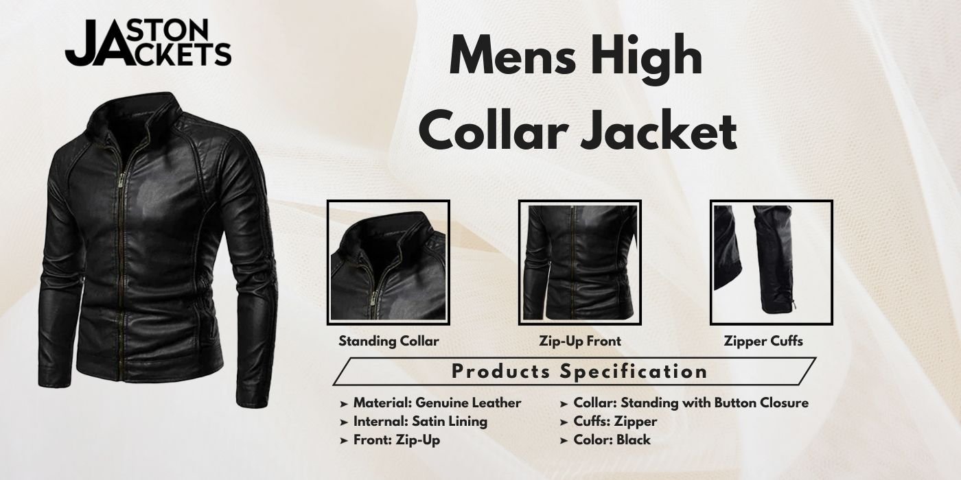 men high collar leather jacket