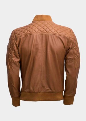 men tan bomber leather brown quilted jacket