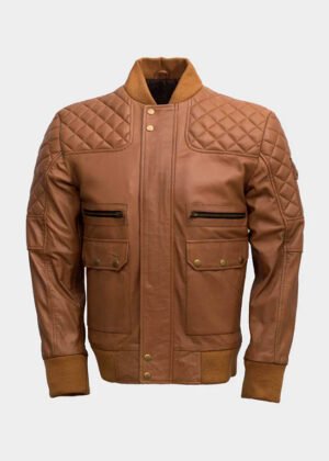 men tan bomber leather quilted brown jacket