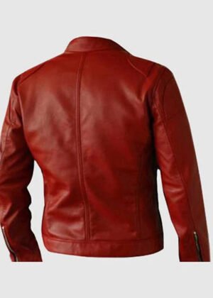 Mens Biker Leather Jacket Red
