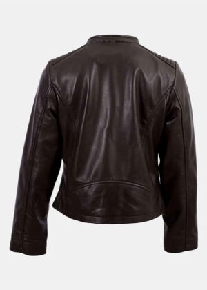 short length brown leather jacket women