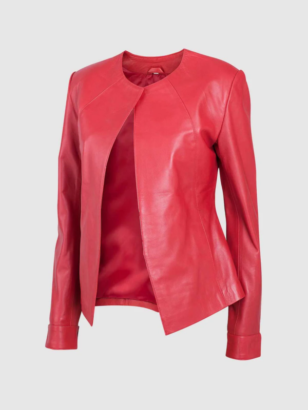 Womens Collarless Leather Jacket