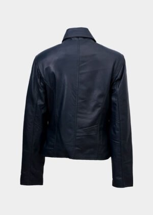 womens dark blue leather jacket