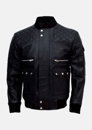 work wear black bomber leather jacket