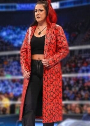 WWE Smackdown 2024 Bayley Red Snake Print Coat