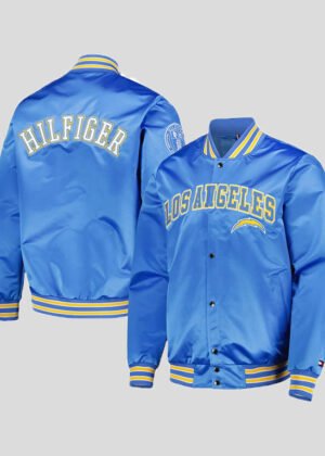 los angeles chargers tommy hilfiger blue varsity jacket