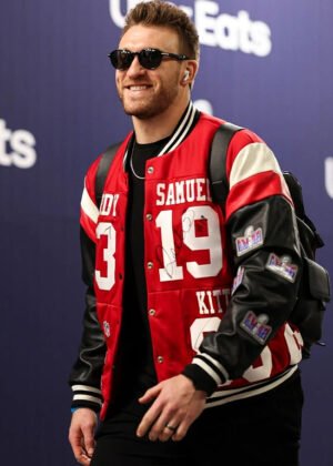 Super Bowl LVIII Kristin Juszczyk 49ERS Kyle Juszczyk Leather Bomber Jacket