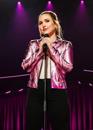 taylor tomlinson have it all pink leather jacket