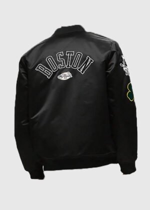 boston celtics black bomber full zip satin jacket
