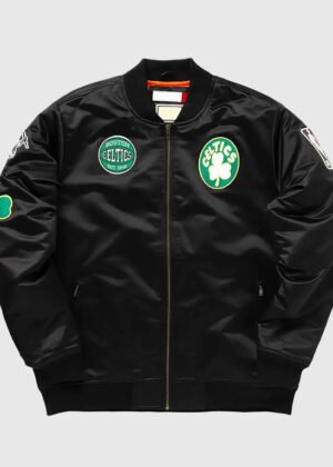 boston celtics bomber black satin jacket
