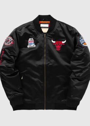 chicago bulls bomber black satin jacket
