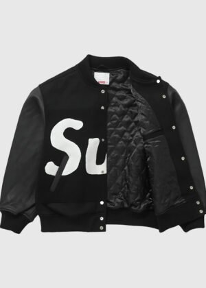 supreme big logo chenille varsity jacket black