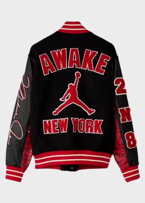 awake new york university red black varsity jacket